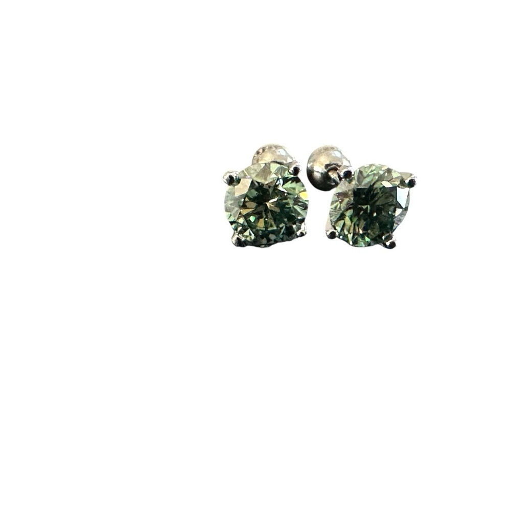 2.0 CT Round Brilliant Cut Green Moissanite Stud Earrings 925 Sterling Silver - Picture 7 of 8